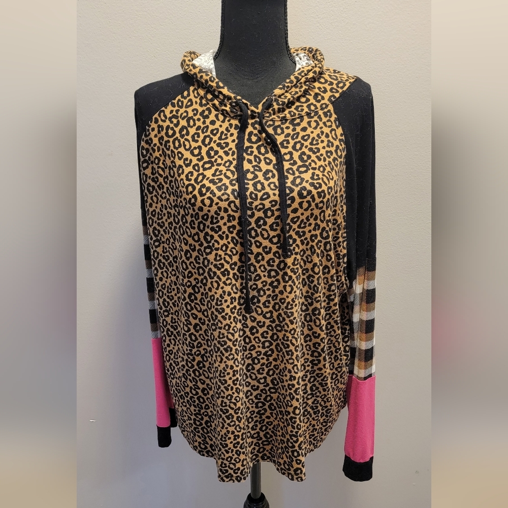 Cato Leopard Print Hoodie with Pink and Black